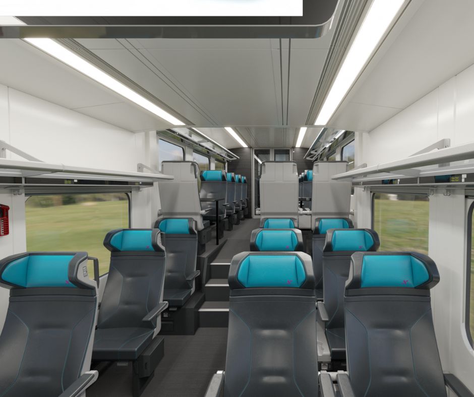 Tyrkysová s fialovou linkou a velkým X, to jsou naše vlaky z Prahy na západ Čech