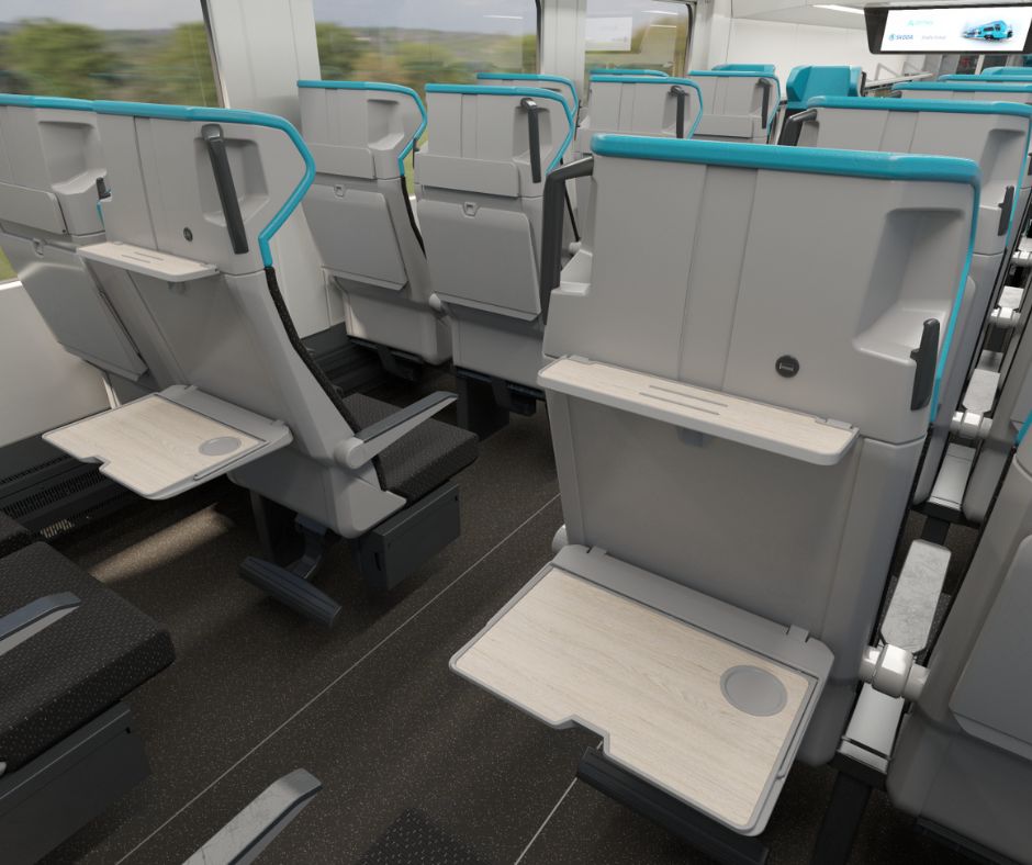 Tyrkysová s fialovou linkou a velkým X, to jsou naše vlaky z Prahy na západ Čech