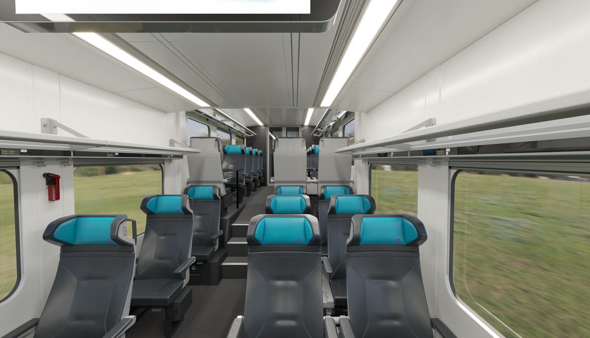 Tyrkysová s fialovou linkou a velkým X, to jsou naše vlaky z Prahy na západ Čech