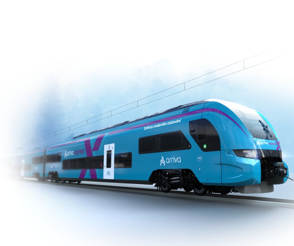 Tyrkysová s fialovou linkou a velkým X, to jsou naše vlaky z Prahy na západ Čech