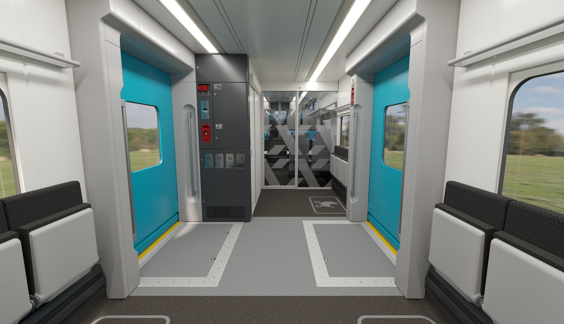 Tyrkysová s fialovou linkou a velkým X, to jsou naše vlaky z Prahy na západ Čech